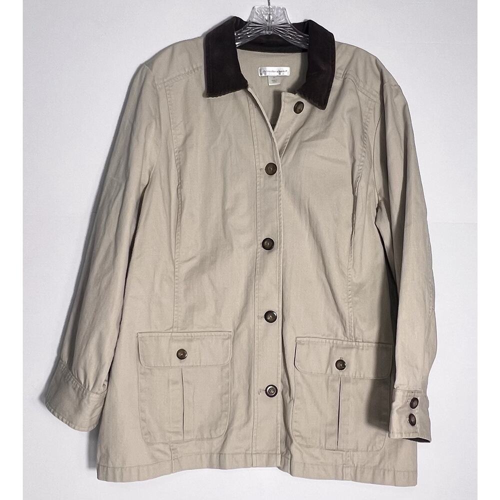 Christopher And Banks Tan Corduroy Collar Field Coat Women’s size XL